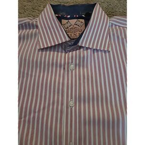 Thomas Pink Long Sleeve French Cuff Red Striped Dress Shirt Mens 17 1/2